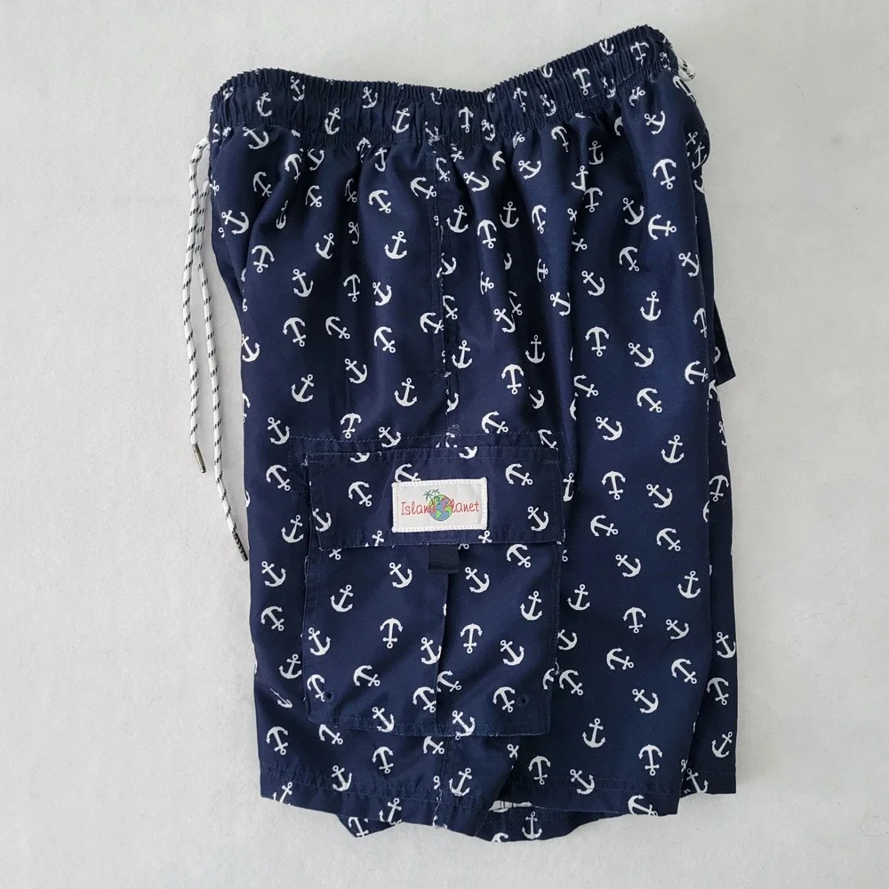 Island Planet Swim Trunks Men S Nautical Anchor Print Swim Cruise Beach Vacation